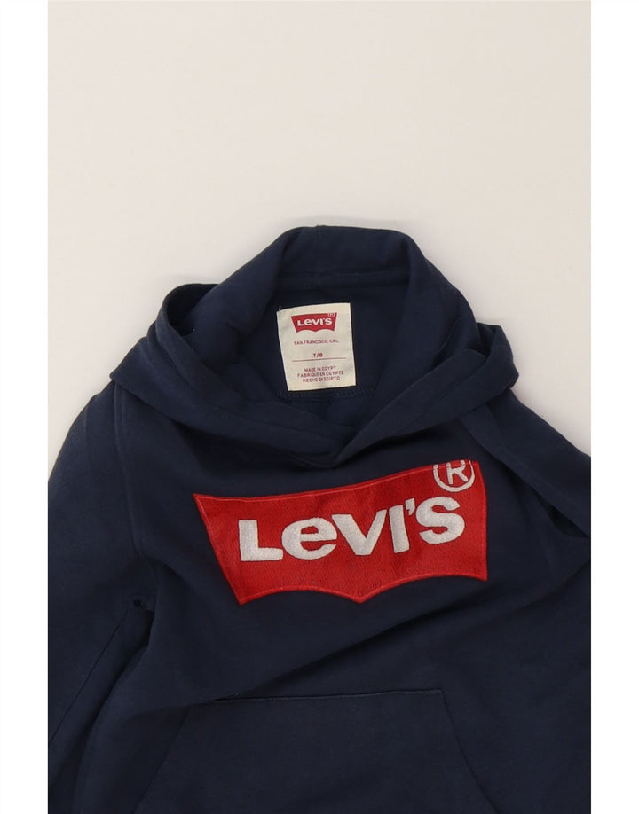 LEVI'S Boys Graphic Hoodie Jumper 7-8 Years Navy Blue Vintage Levi's and Second-Hand Levi's from Messina Hembry 