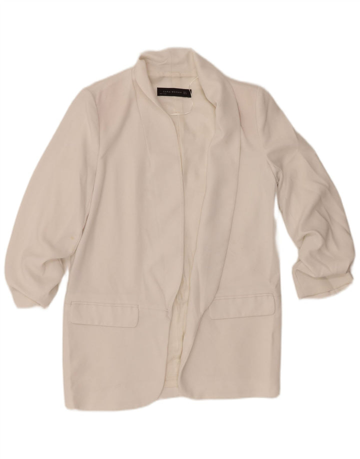 Giacca blazer aperta da donna con maniche a 3/4 Zara UK 10 piccola bianca
