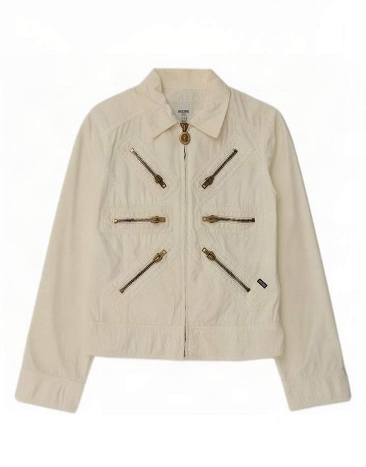Giubbotto bomber da donna Moschino UK 12 medio cotone bianco sporco