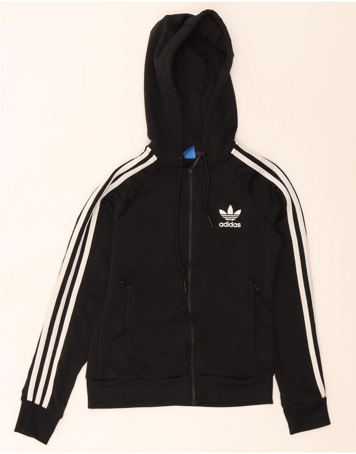Maglione con cappuccio e zip da donna Adidas UK 8 piccolo poliestere nero