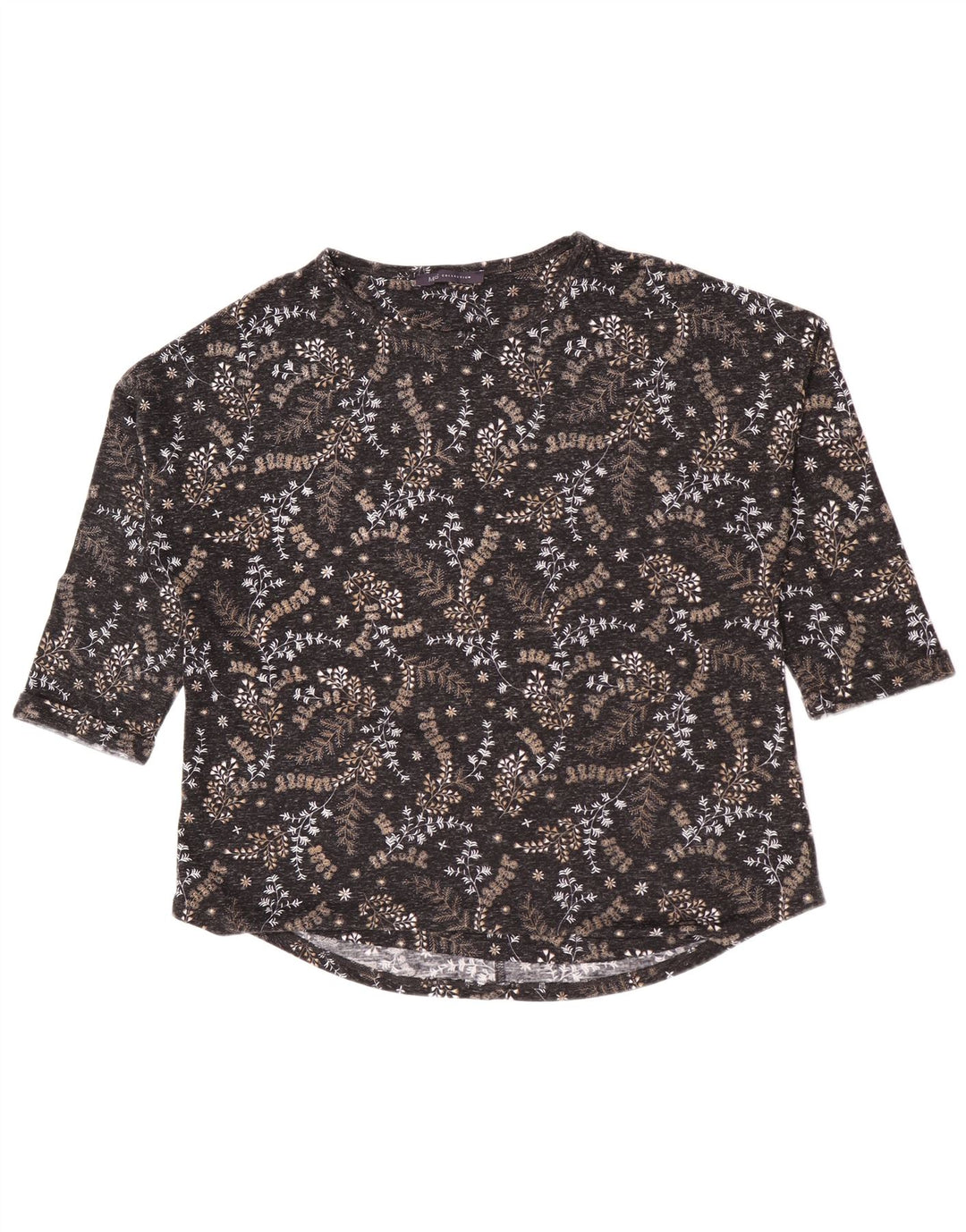 Top da donna Marks & Spencer manica 3/4 UK 16 grande poliestere floreale nero