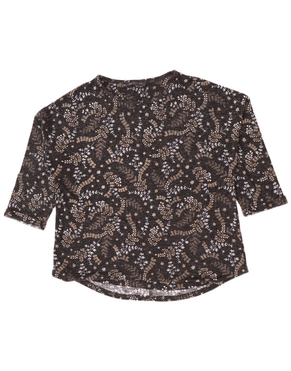 Top da donna Marks & Spencer manica 3/4 UK 16 grande poliestere floreale nero