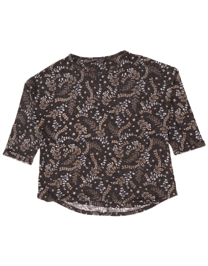 Top da donna Marks & Spencer manica 3/4 UK 16 grande poliestere floreale nero