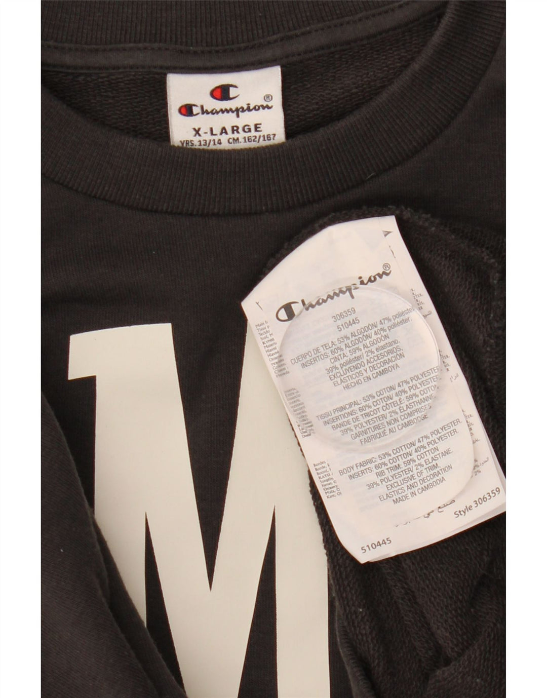 Felpa grafica Champion da ragazzo, 13-14 anni, XL, cotone nero