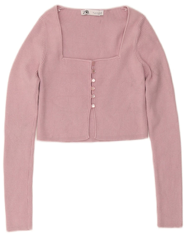 Top cardigan corto da donna Zara UK 8 piccolo nylon rosa