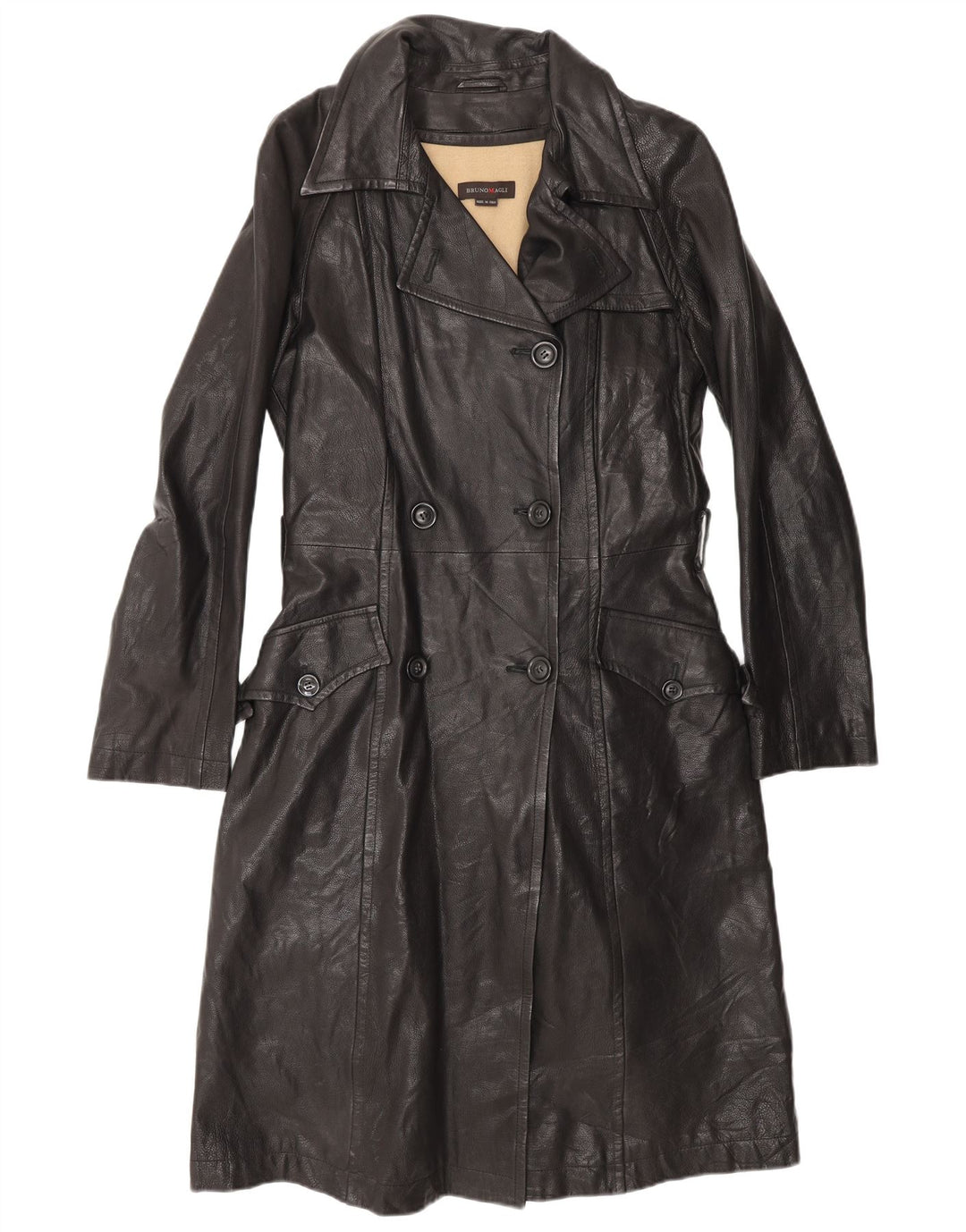 Cappotto in pelle doppio petto da donna Bruno Magli UK 12 Medio in pelle nera