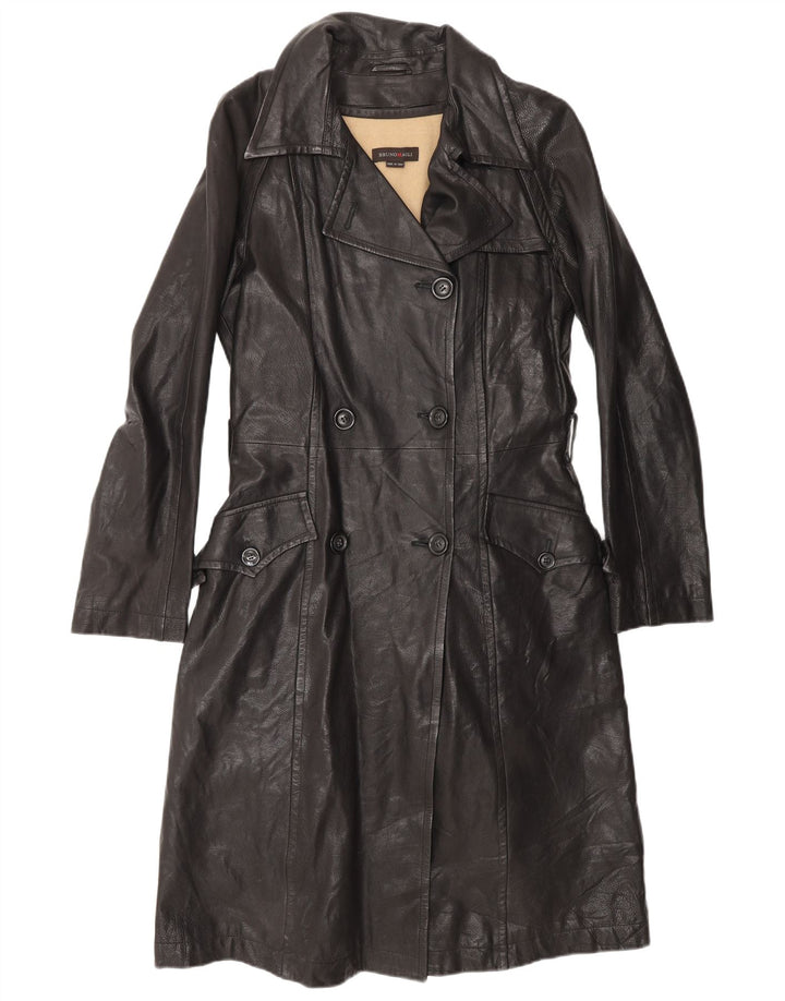 Cappotto in pelle doppio petto da donna Bruno Magli UK 12 Medio in pelle nera