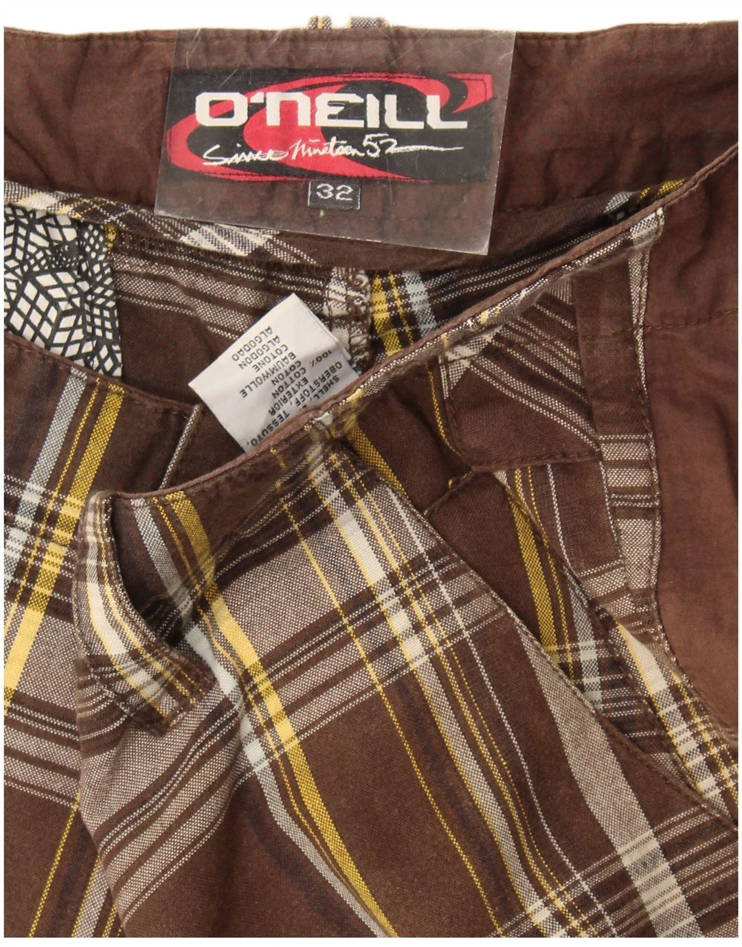 Pantaloncini chino da uomo O'Neill W32 in cotone scozzese marrone medio