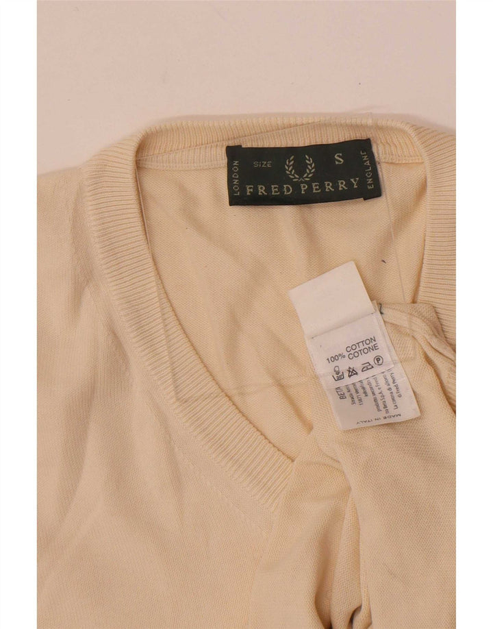 Maglione da uomo con scollo a V Fred Perry piccolo in cotone bianco sporco
