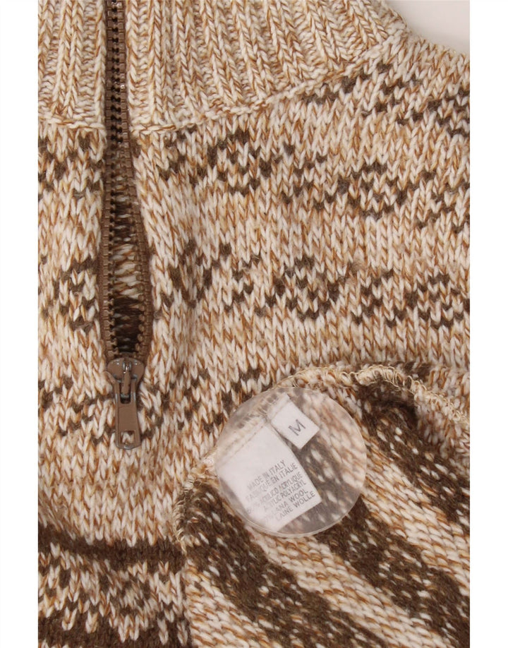 Maglione vintage da uomo con zip e collo in acrilico Fair Isle marrone medio