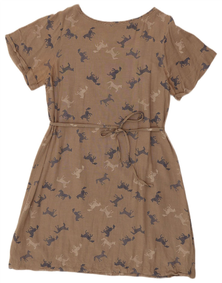 WHITE STUFF Abito da donna a trapezio con grafica UK 16 Grande stampa animalier beige