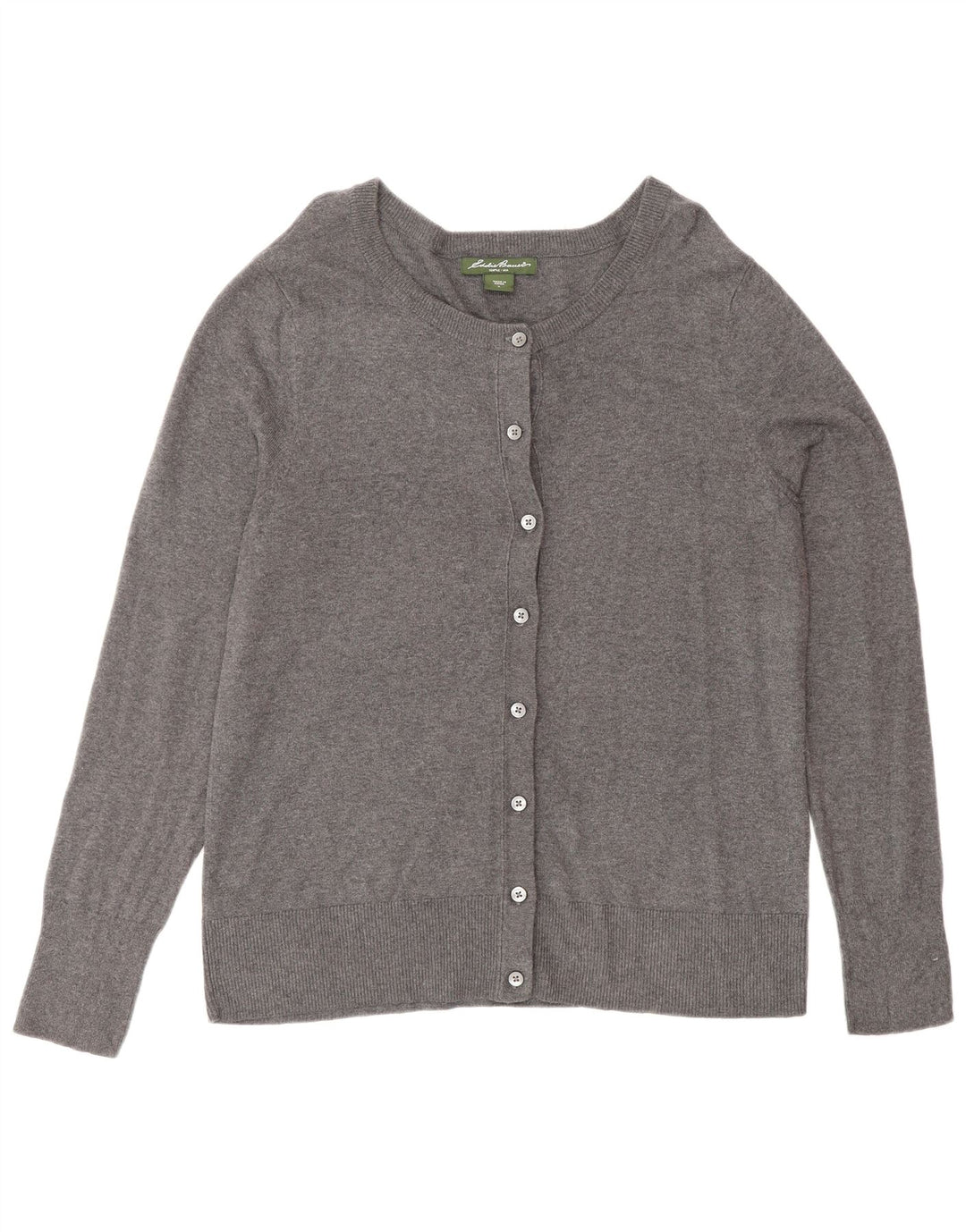 Maglione cardigan da donna EDDIE BAUER UK 16 grande cotone grigio