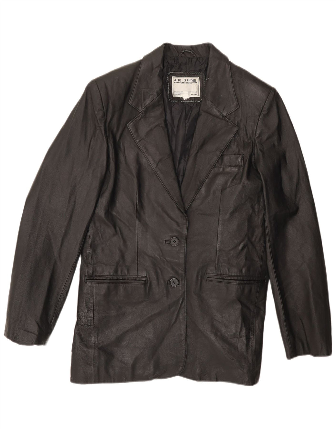 Giacca blazer in pelle da donna a 2 bottoni VINTAGE UK 14 grande in pelle nera