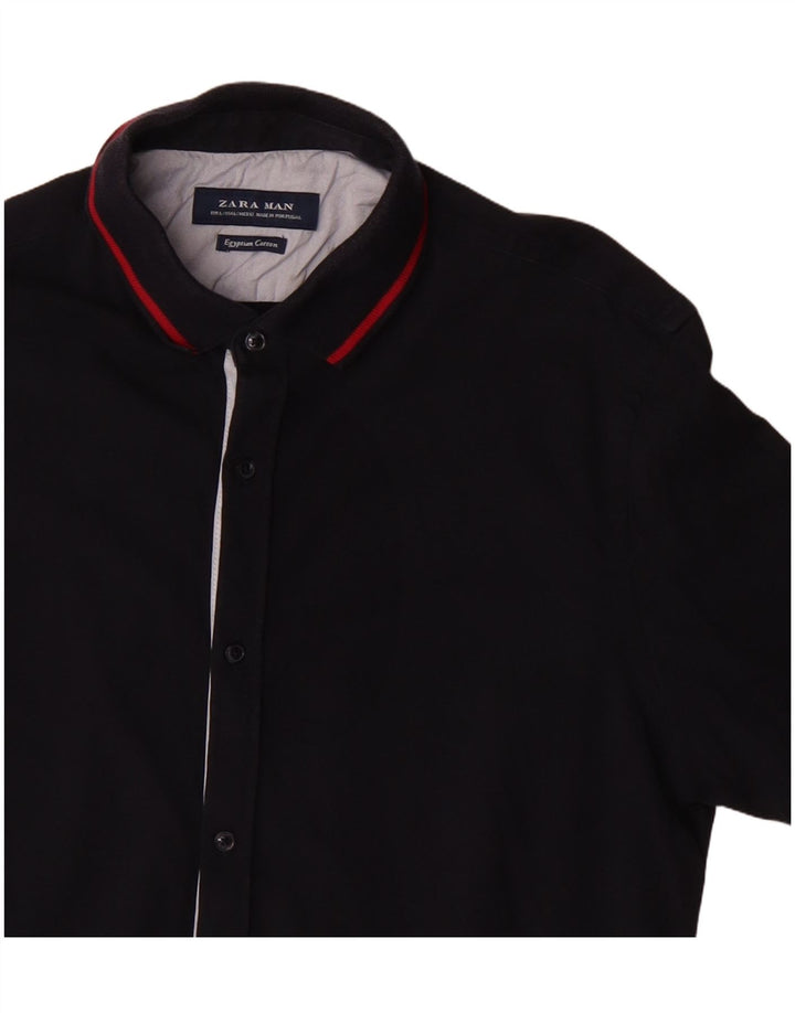 Camicia a maniche corte da uomo Zara Large blu navy