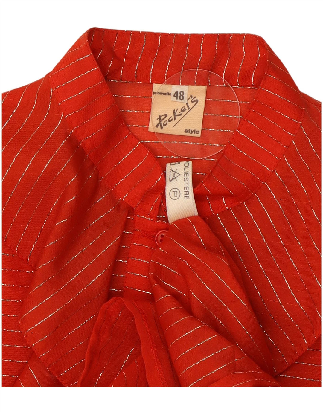 Camicetta vintage da donna con volant sul davanti IT 48 XL Poliestere a righe rosse