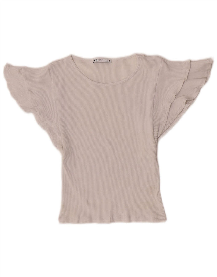 Top corto a pipistrello corto da donna Zara UK 8 piccolo cotone bianco