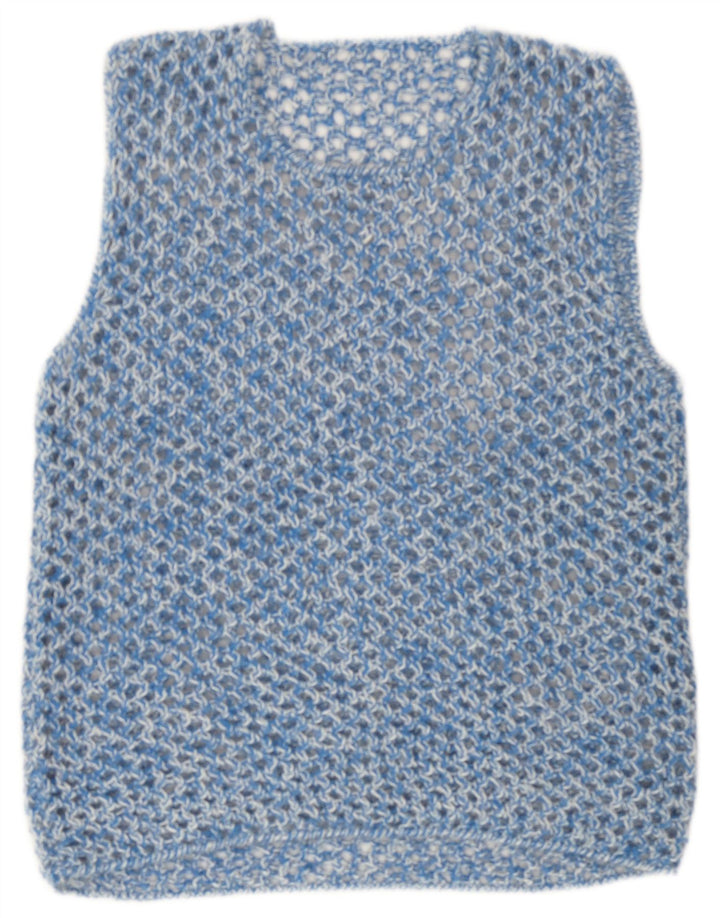 Canotta vintage da donna trasparente con gilet UK 16 grande blu screziato