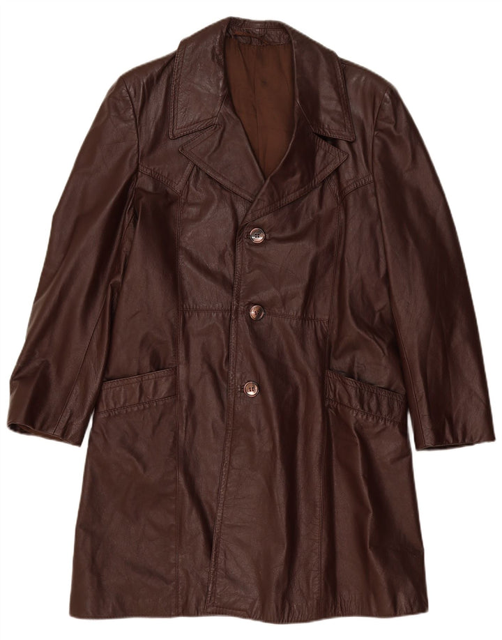 Cappotto in pelle vintage da uomo UK 36 piccolo marrone