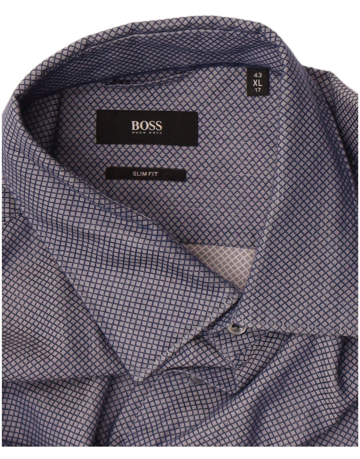 Camicia slim fit da uomo Hugo Boss taglia 17 43 XL a quadri blu