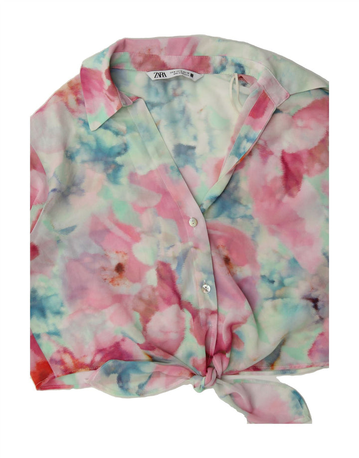 ZARA Womens Front Tie Crop Shirt Blouse UK 12 Medium Multicoloured Floral Vintage Zara and Second-Hand Zara from Messina Hembry 