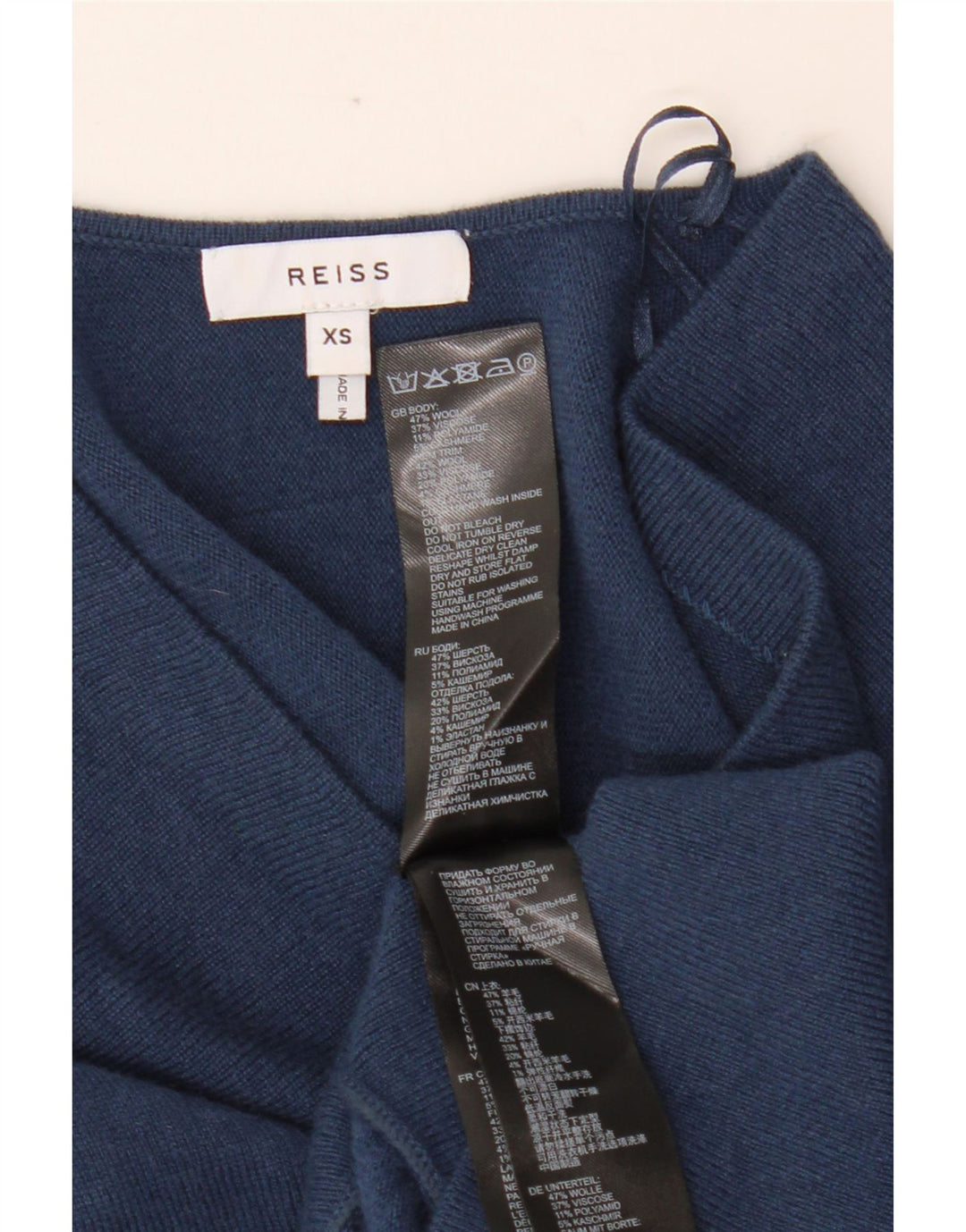 REISS Maglione da donna con scollo a V a pipistrello UK 6 XS Lana blu navy