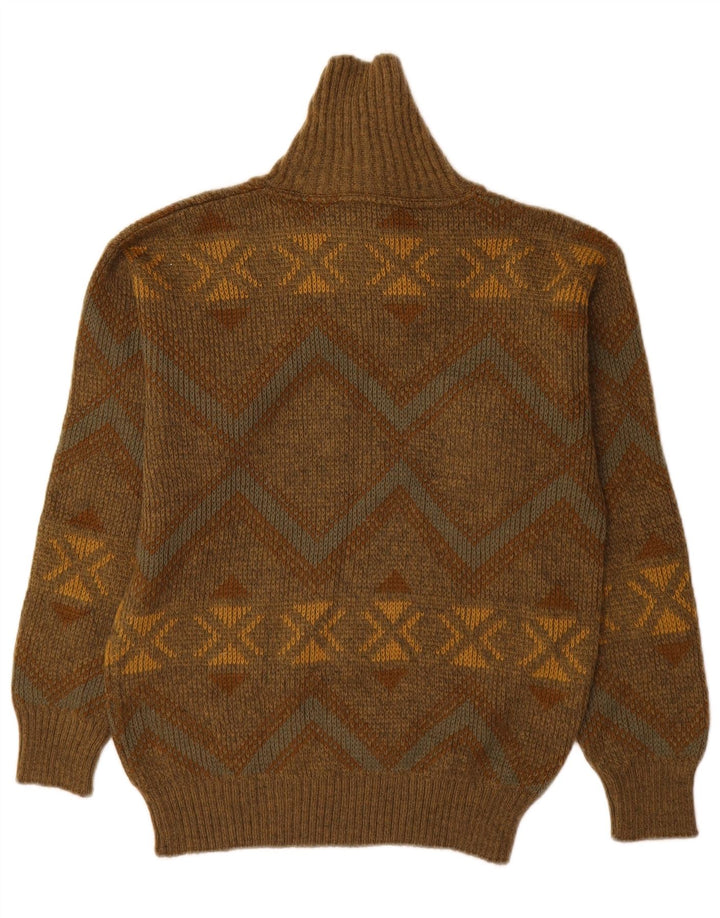 Maglione vintage da uomo con collo a scialle IT 48 medio kaki geometrico