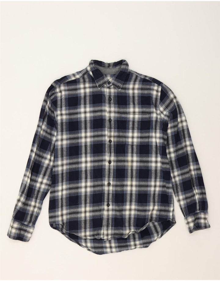 EDDIE BAUER Mens Flannel Shirt Large Navy Blue Check Cotton Vintage Eddie Bauer and Second-Hand Eddie Bauer from Messina Hembry 