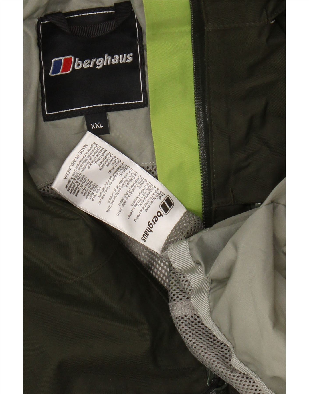 BERGHAUS Giacca antipioggia da uomo con cappuccio UK 44 2XL Nylon kaki