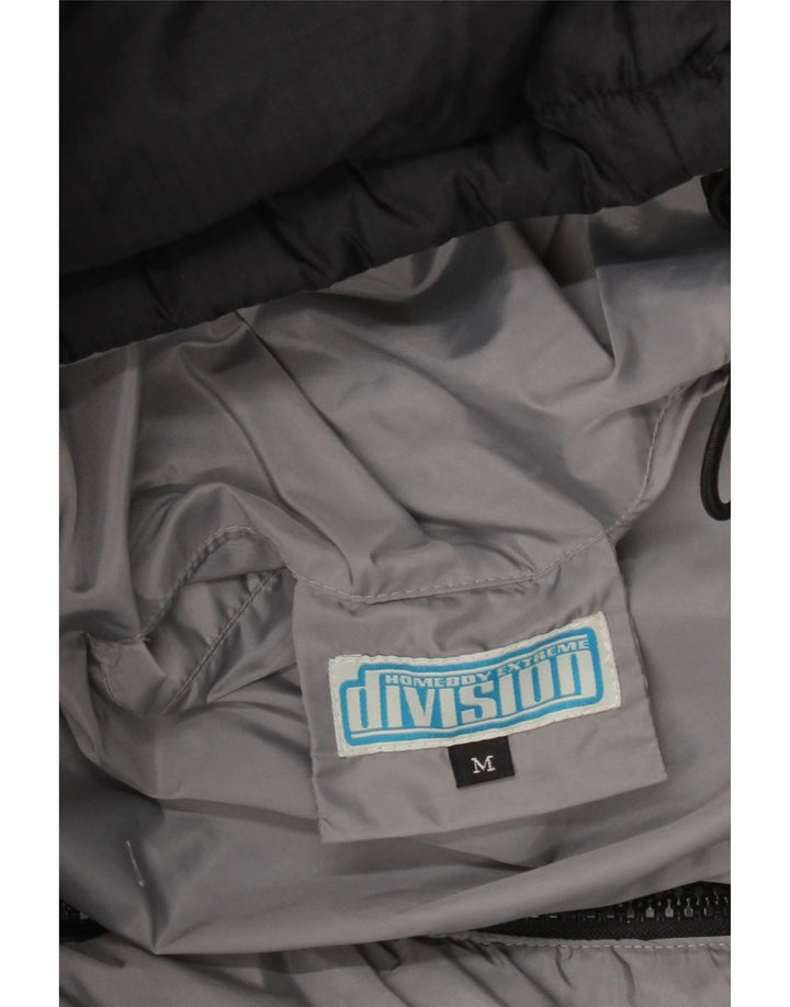 Giacca imbottita ampia con grafica vintage da uomo UK 38 nylon nero medio