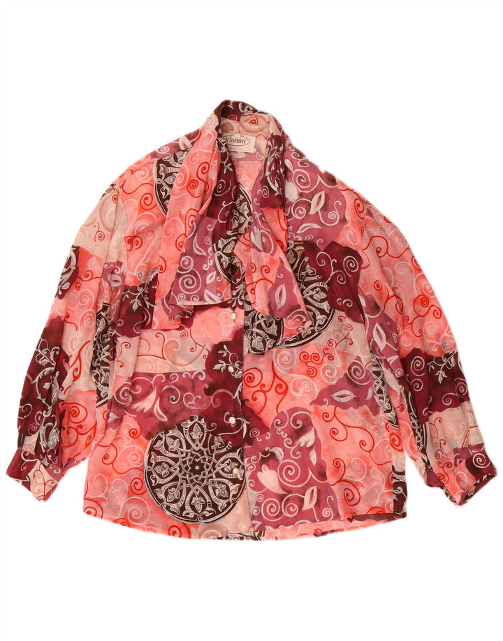 Camicetta da donna con cravatta sul davanti VINTAGE UK 16 Grande Paisley multicolore