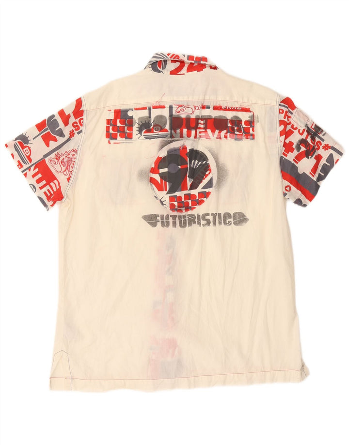 DIESEL Camicia grafica da uomo a maniche corte XL in cotone color block bianco sporco