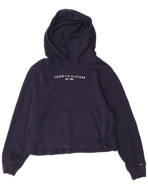Maglione con cappuccio grafico da donna Tommy Hilfiger UK 14 cotone blu navy medio