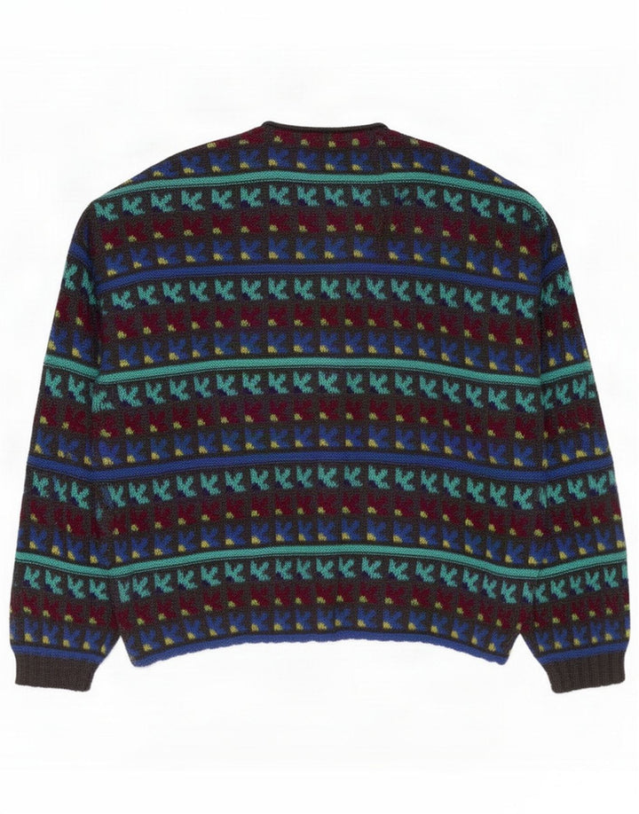 Stefanel Maglione cardigan da donna UK 14 Lana geometrica multicolore medio