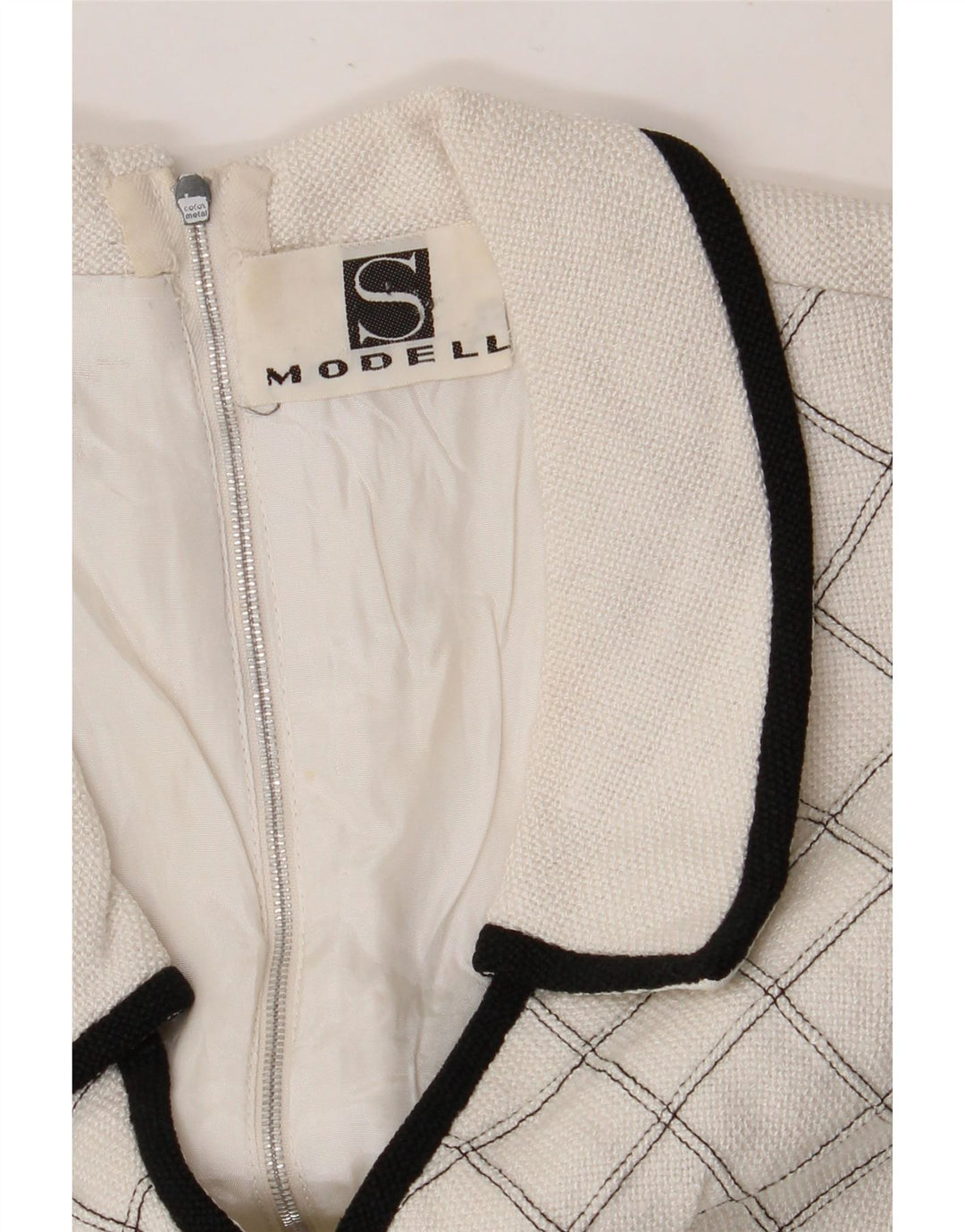 Abito a trapezio senza maniche da donna VINTAGE UK 8 piccoli quadri bianchi