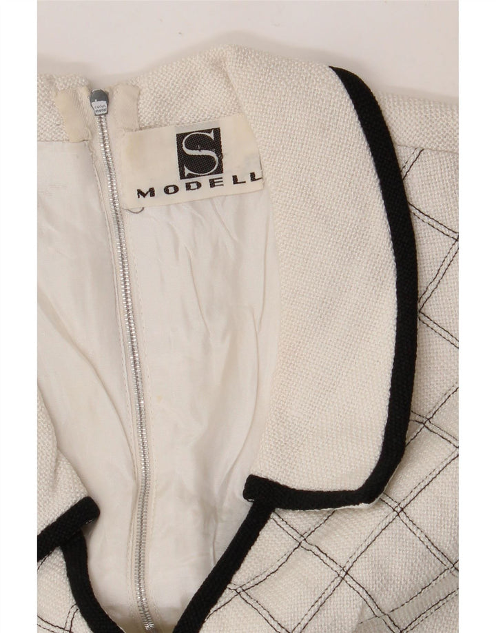 Abito a trapezio senza maniche da donna VINTAGE UK 8 piccoli quadri bianchi