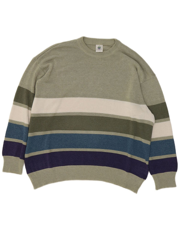 Maglione maglione girocollo da uomo C&A IT 52/54 cotone a righe verdi grandi
