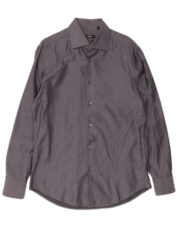 Camicia slim fit da uomo Hugo Boss taglia 41/42 grande cotone grigio