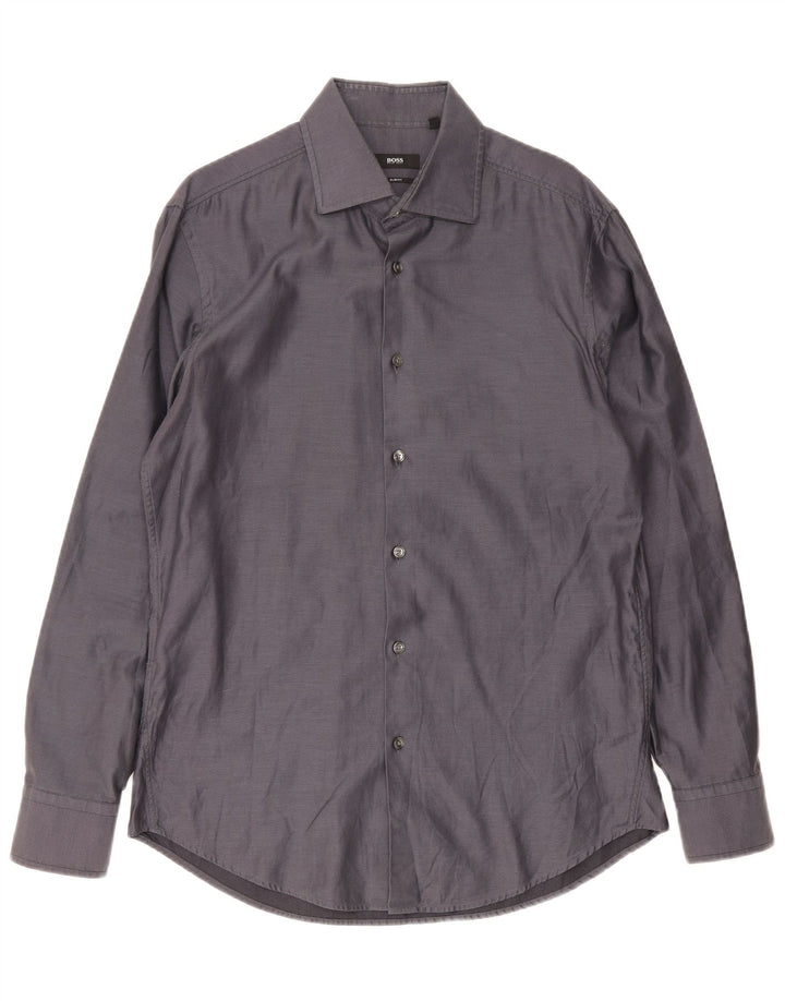 Camicia slim fit da uomo Hugo Boss taglia 41/42 grande cotone grigio