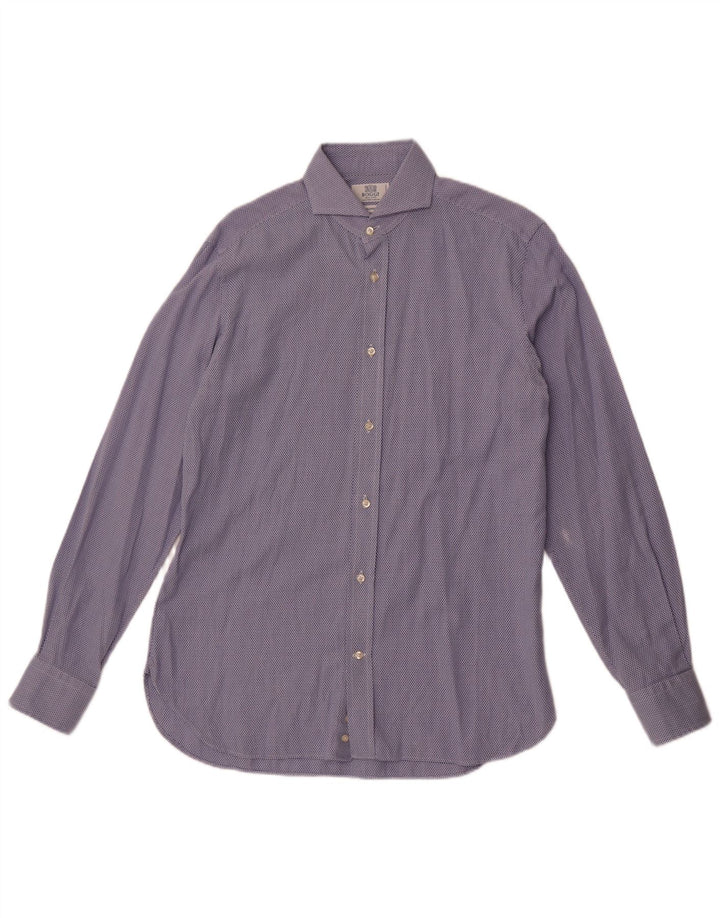 Camicia da uomo su misura Boggi taglia 40 15 3/4 cotone geometrico blu medio