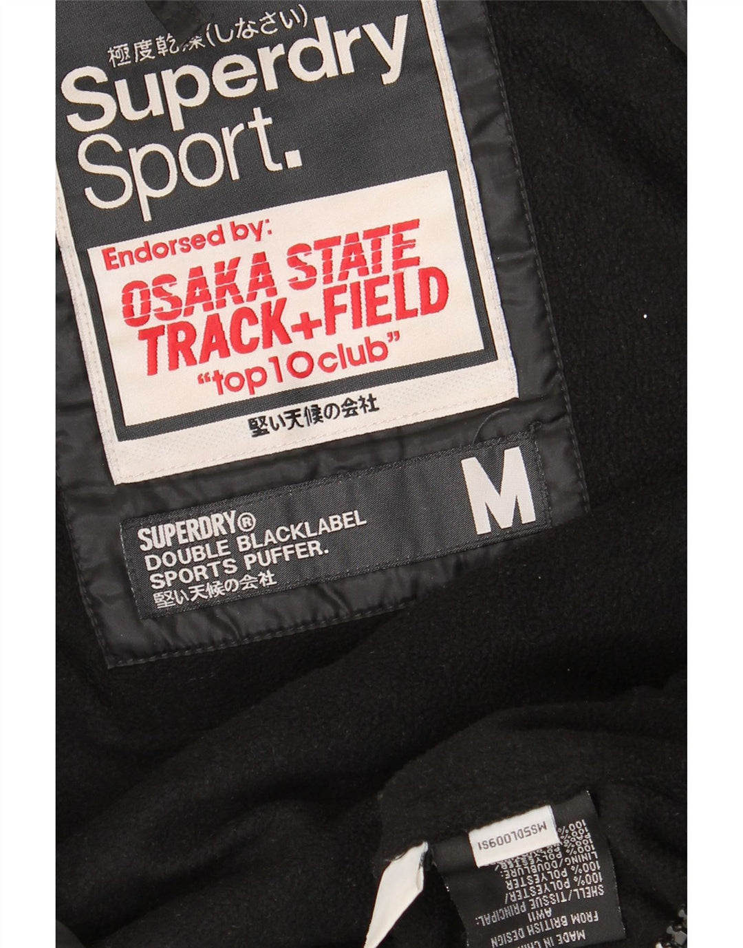 Giacca imbottita con cappuccio grafica da uomo SUPERDRY UK 38 poliestere nero medio