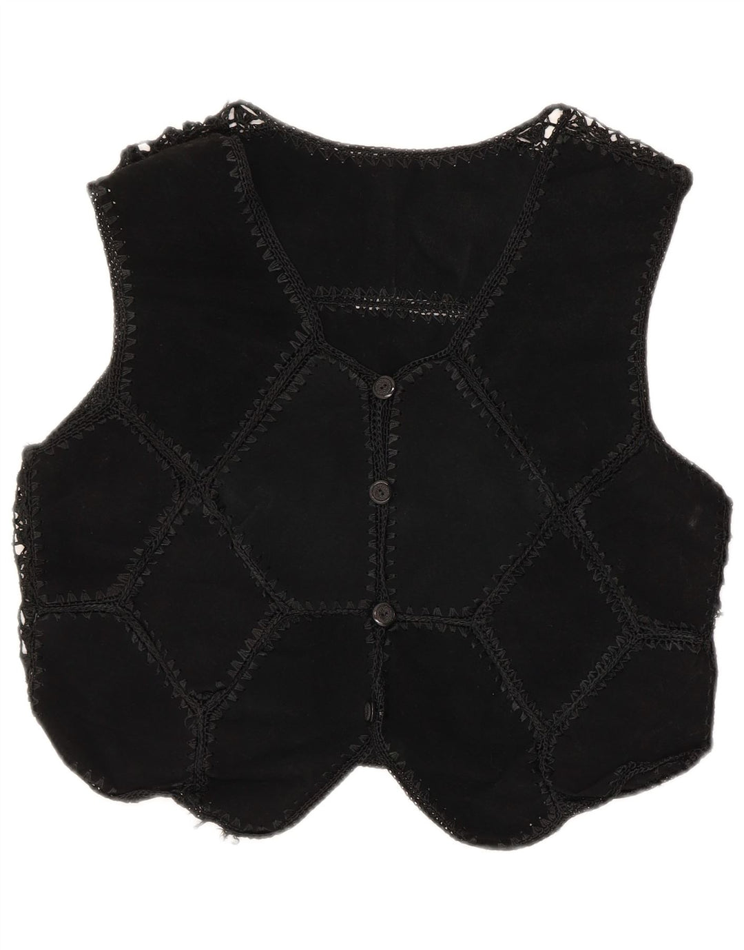 Gilet vintage da donna in pelle scamosciata corta UK 12 medio nero