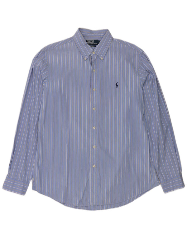 Polo Ralph Lauren Mens Custom Fit Shirt Large Blue Pinstripe Cotton