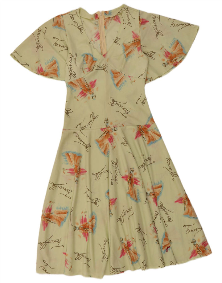 Abito da donna a trapezio con motivo astratto VINTAGE UK 8 piccolo verde