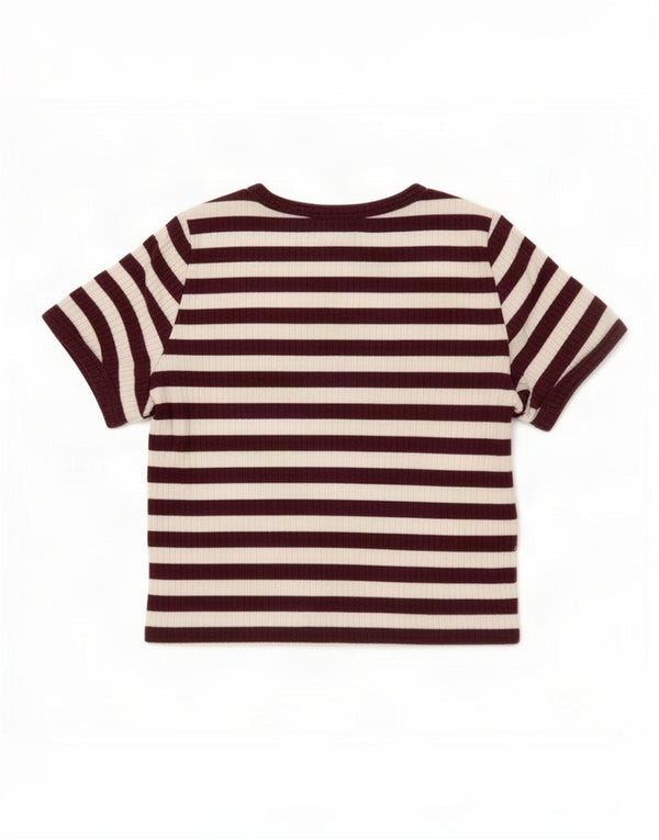 Topshop T-shirt corta da donna Top UK 12 Cotone a righe bordeaux medio
