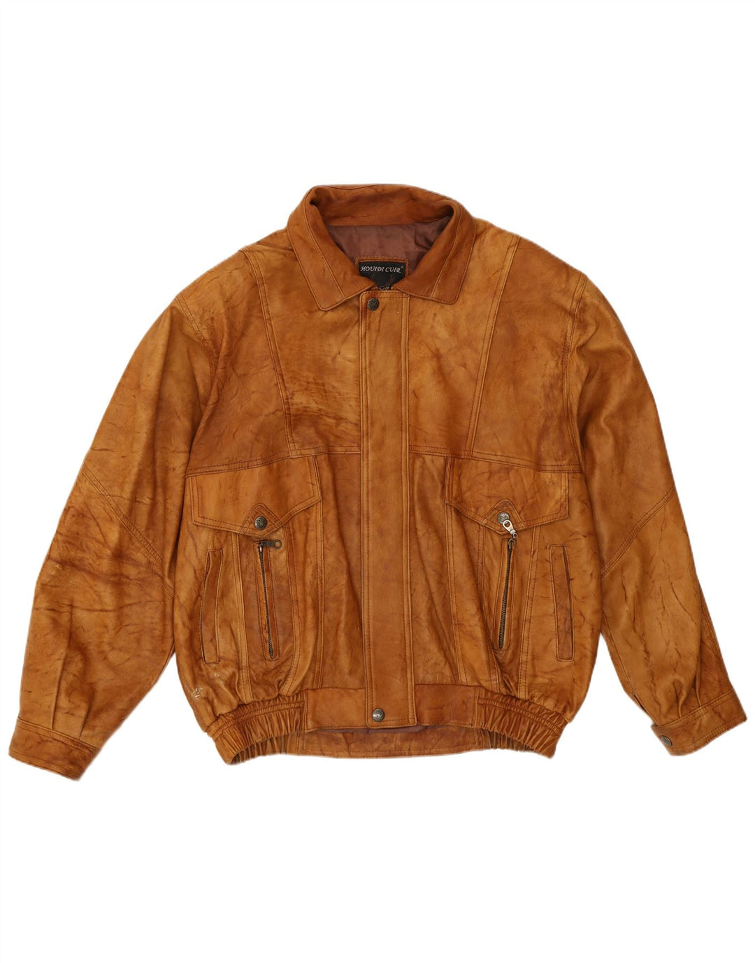 Houidi Cuir Giacca in pelle bomber da uomo UK 40 Grande in pelle marrone retrò