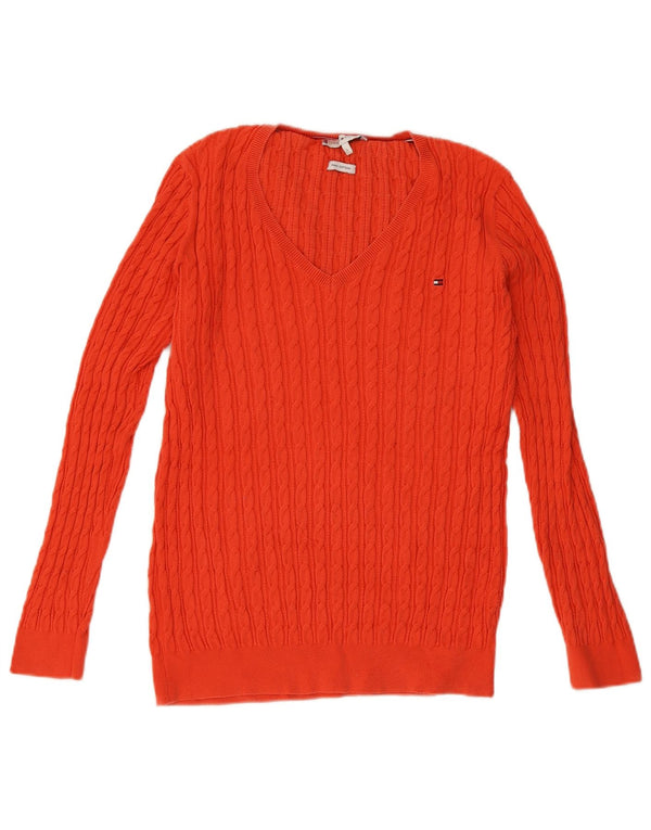 Maglione maglione con scollo a V da donna Tommy Hilfiger UK 16 Large Arancione