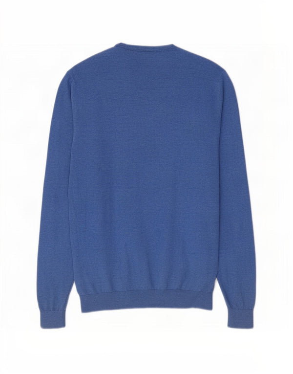 Massimo Dutti Mens V-Neck Jumper Sweater Medium Blue Cotton