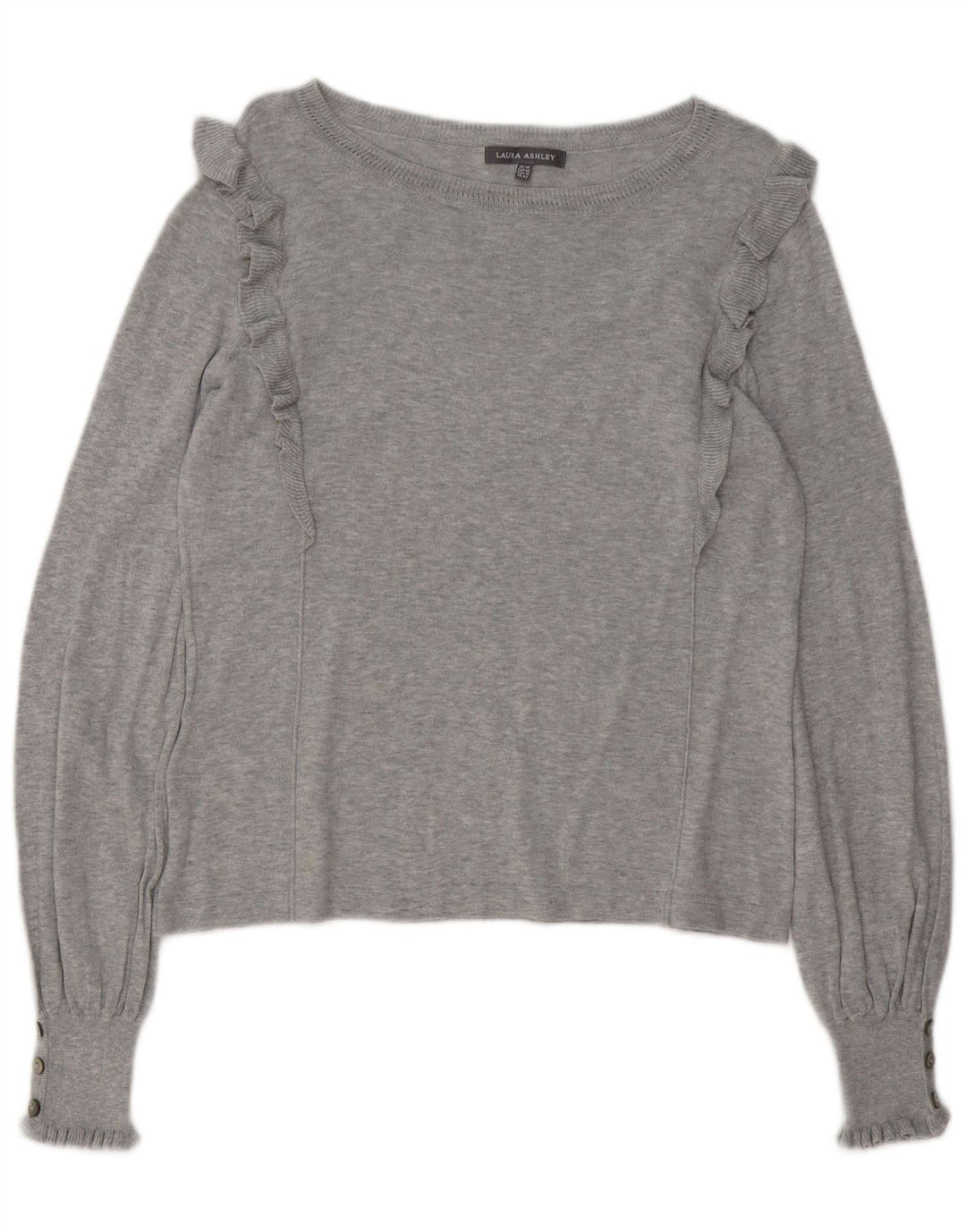 LAURA ASHLEY Maglione da donna con scollo a barca UK 14 Grande cotone grigio
