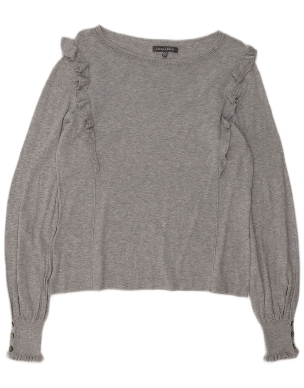 LAURA ASHLEY Maglione da donna con scollo a barca UK 14 Grande cotone grigio