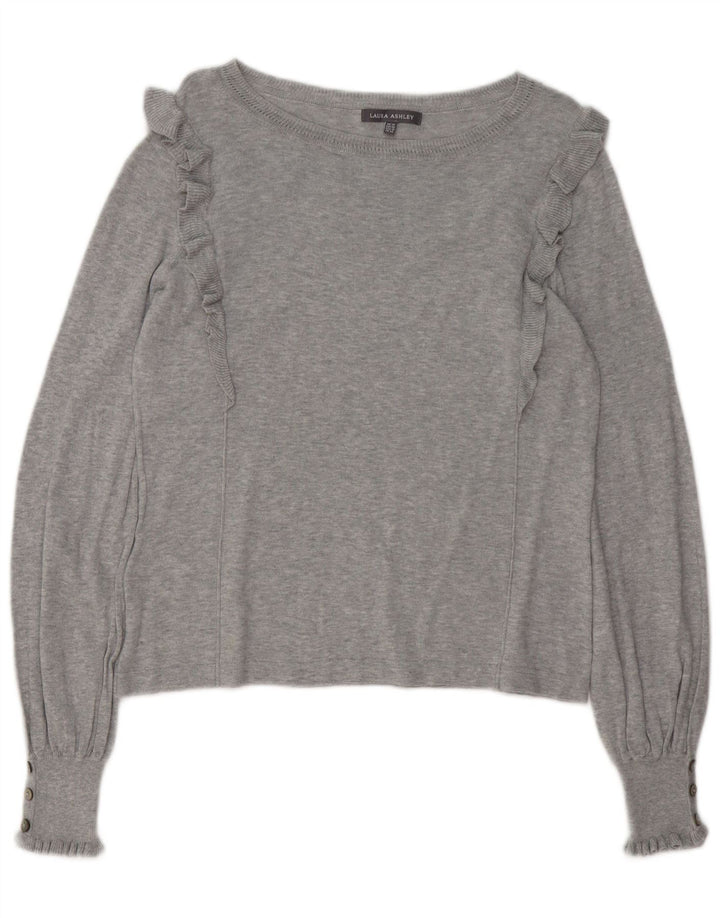 LAURA ASHLEY Maglione da donna con scollo a barca UK 14 Grande cotone grigio